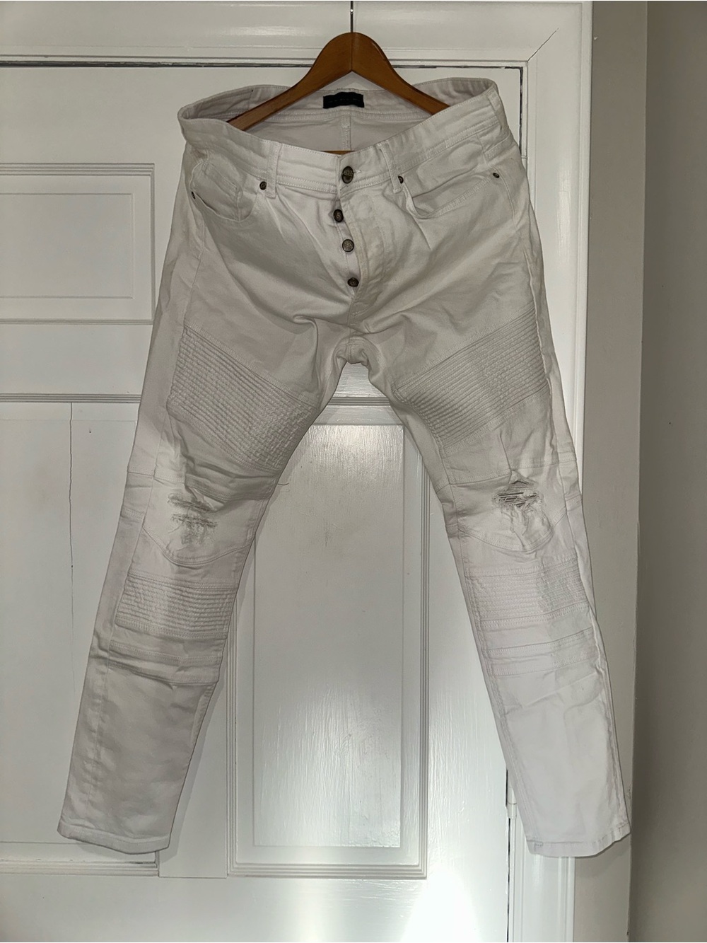 Zara Men's White Slim Straight Moto Jeans